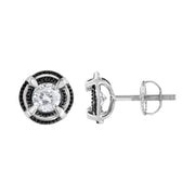 Bids.com Black Rhodium Plated .925 Sterling Silver Round 1-1/2 cttw Diamond Double Halo 4-Prong Solitaire Milgrain Stud Earrings (H-I Color, I2-I3 Clarity) Earrings