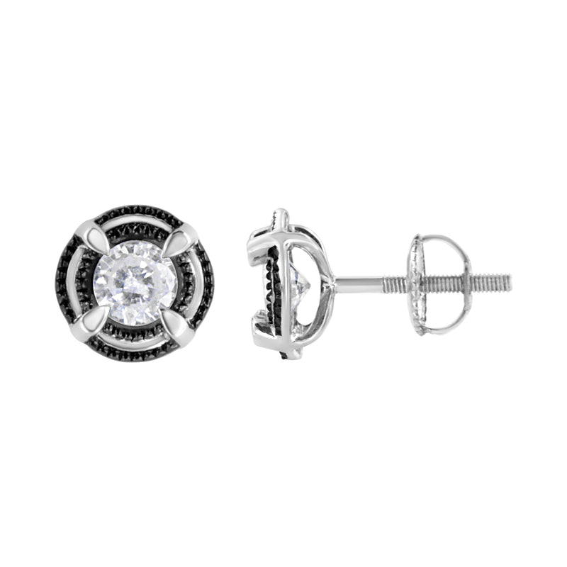 Bids.com Black Rhodium Plated .925 Sterling Silver Round 1-1/2 cttw Diamond Double Halo 4-Prong Solitaire Milgrain Stud Earrings (H-I Color, I2-I3 Clarity) Earrings