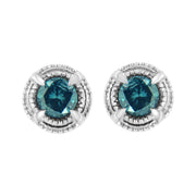 Bids.com .925 Sterling Silver 1 cttw Treated Black Diamond Modern 4-Prong Solitaire Milgrain Stud Earrings (Black Color, I1-I2 Clarity) Earrings