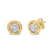 Bids.com 14K Yellow Gold Plated .925 Sterling Silver 1.0 Cttw Round Brilliant Cut Diamond Solitaire Milgrain Stud Earrings (K-L Color, I2-I3 Clarity) Earrings