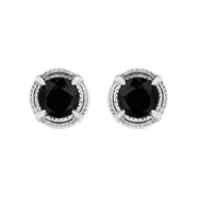 Bids.com .925 Sterling Silver 1 cttw Treated Black Diamond Modern 4-Prong Solitaire Milgrain Stud Earrings (Black Color, I1-I2 Clarity) Earrings