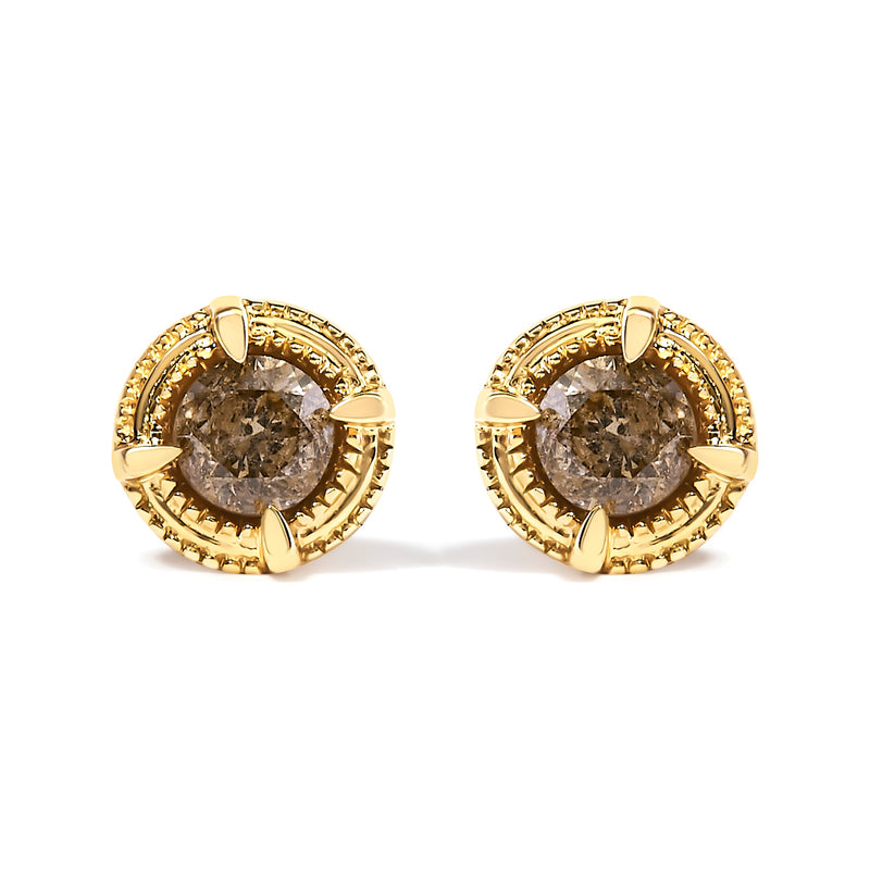 Bids.com 14K Yellow Gold Plated .925 Sterling Silver 1.0 Cttw Round Brilliant Cut Diamond Solitaire Milgrain Stud Earrings (K-L Color, I2-I3 Clarity) Earrings