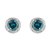 Bids.com .925 Sterling Silver 1 cttw Treated Black Diamond Modern 4-Prong Solitaire Milgrain Stud Earrings (Black Color, I1-I2 Clarity) Earrings