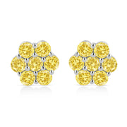 Bids.com .925 Sterling Silver 1/4 Cttw Treated Yellow Diamond Floral Stud Earrings (Yellow Color, I1-I2 Clarity) Earrings