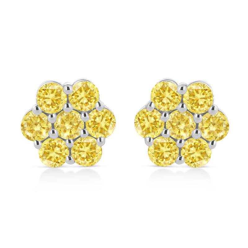 Bids.com .925 Sterling Silver 1/4 Cttw Treated Yellow Diamond Floral Stud Earrings (Yellow Color, I1-I2 Clarity) Earrings