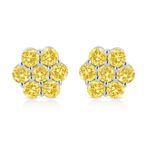 Bids.com .925 Sterling Silver 1/4 Cttw Treated Yellow Diamond Floral Stud Earrings (Yellow Color, I1-I2 Clarity) Earrings