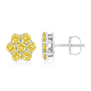Bids.com .925 Sterling Silver 1/4 Cttw Treated Yellow Diamond Floral Stud Earrings (Yellow Color, I1-I2 Clarity) Earrings