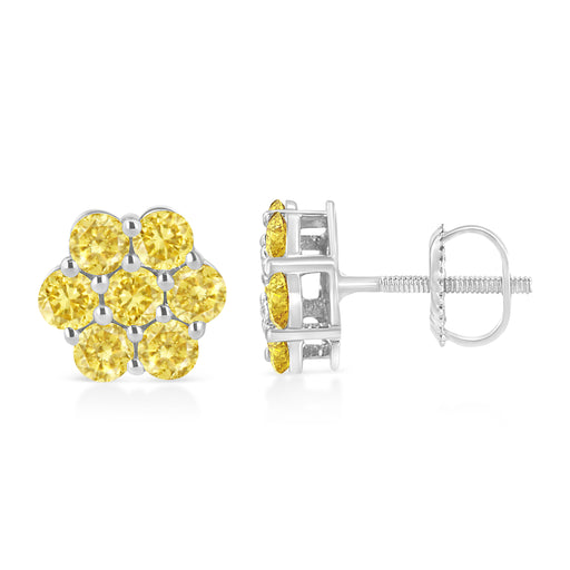 Bids.com .925 Sterling Silver 1/4 Cttw Treated Yellow Diamond Floral Stud Earrings (Yellow Color, I1-I2 Clarity) Earrings