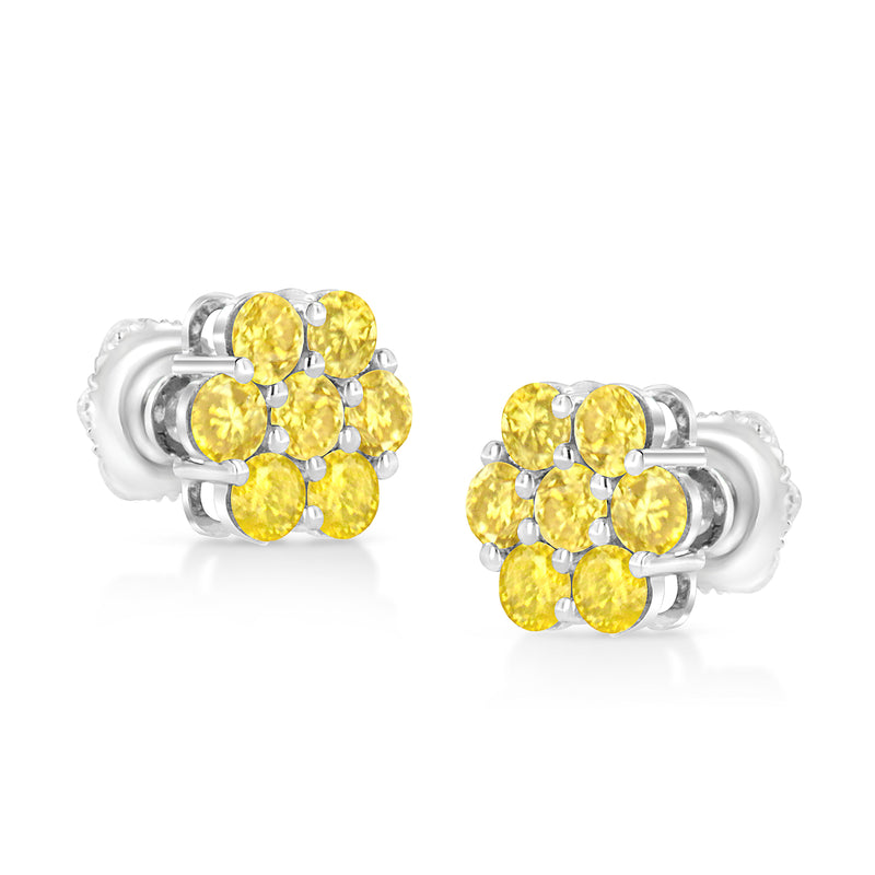 Bids.com .925 Sterling Silver 1/4 Cttw Treated Yellow Diamond Floral Stud Earrings (Yellow Color, I1-I2 Clarity) Earrings