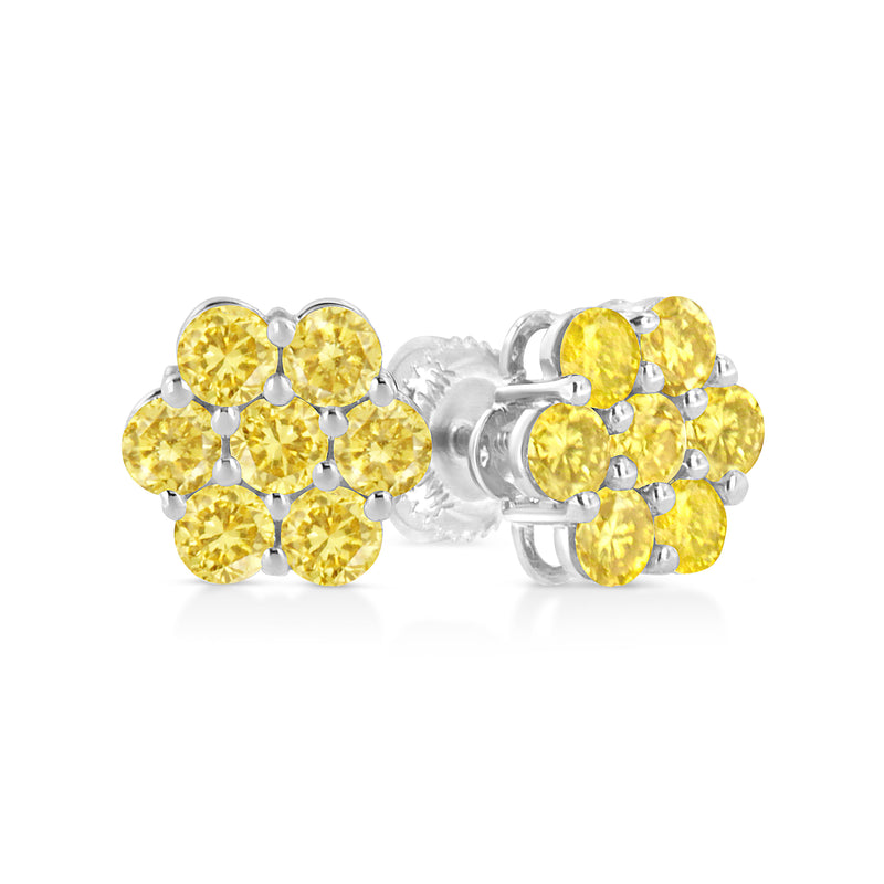 Bids.com .925 Sterling Silver 1/4 Cttw Treated Yellow Diamond Floral Stud Earrings (Yellow Color, I1-I2 Clarity) Earrings