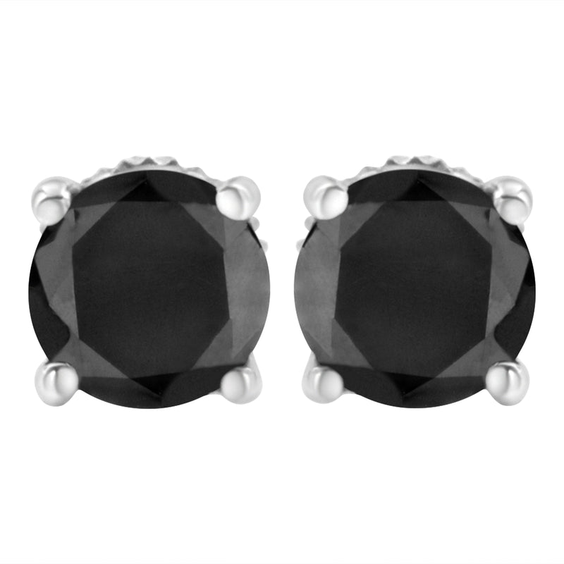 Bids.com .925 Sterling Silver 2.00 Cttw Round Brilliant-Cut Black Diamond Classic 4-Prong Stud Earrings with Screw Backs (Fancy Color-Enhanced, I2-I3 Clarity) Earrings