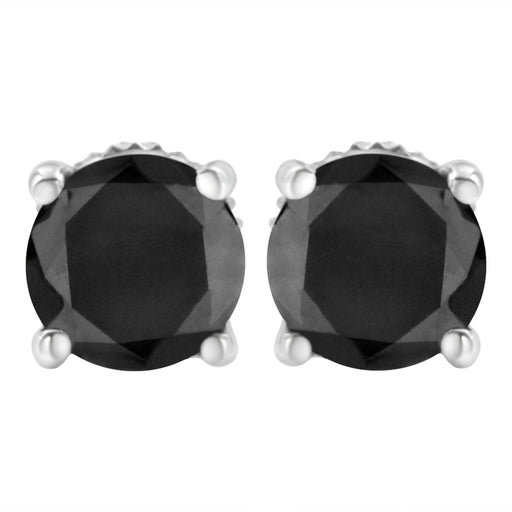 Bids.com .925 Sterling Silver 2.00 Cttw Round Brilliant-Cut Black Diamond Classic 4-Prong Stud Earrings with Screw Backs (Fancy Color-Enhanced, I2-I3 Clarity) Earrings