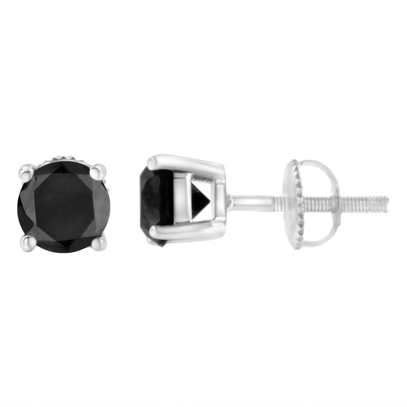 Bids.com .925 Sterling Silver 2.00 Cttw Round Brilliant-Cut Black Diamond Classic 4-Prong Stud Earrings with Screw Backs (Fancy Color-Enhanced, I2-I3 Clarity) Earrings
