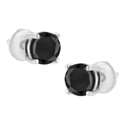 Bids.com .925 Sterling Silver 2.00 Cttw Round Brilliant-Cut Black Diamond Classic 4-Prong Stud Earrings with Screw Backs (Fancy Color-Enhanced, I2-I3 Clarity) Earrings