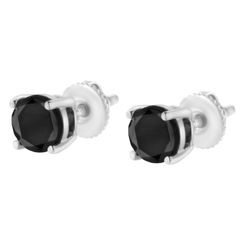 Bids.com .925 Sterling Silver 2.00 Cttw Round Brilliant-Cut Black Diamond Classic 4-Prong Stud Earrings with Screw Backs (Fancy Color-Enhanced, I2-I3 Clarity) Earrings
