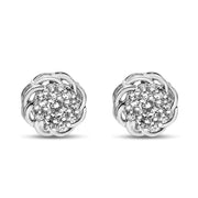 Bids.com .925 Sterling Silver 1/2 Cttw Round Diamond Cluster Openwork Floral Halo Stud Earrings (I1-I2 Clarity, I-J Color) Earrings
