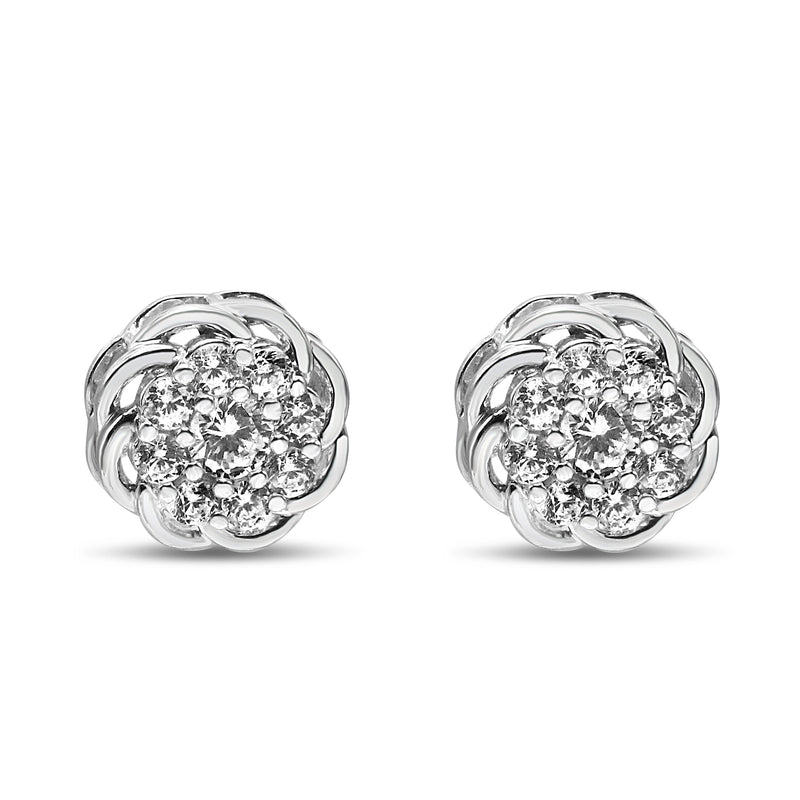 Bids.com .925 Sterling Silver 1/2 Cttw Round Diamond Cluster Openwork Floral Halo Stud Earrings (I1-I2 Clarity, I-J Color) Earrings