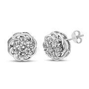 Bids.com .925 Sterling Silver 1/2 Cttw Round Diamond Cluster Openwork Floral Halo Stud Earrings (I1-I2 Clarity, I-J Color) Earrings