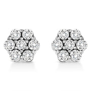Bids.com 14K White Gold 1/2 Cttw Prong Set Round-Cut Diamond Flower Stud Earring (H-I Color, I1-I2 Clarity) Earrings