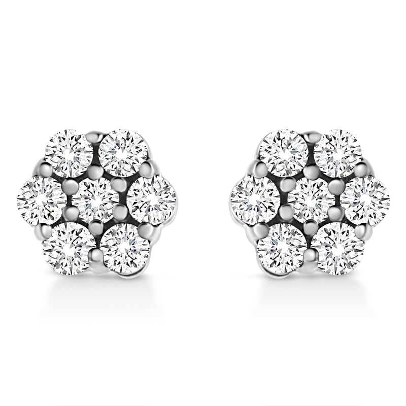 Bids.com 14K White Gold 1/2 Cttw Prong Set Round-Cut Diamond Flower Stud Earring (H-I Color, I1-I2 Clarity) Earrings