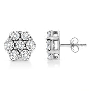 Bids.com 14K White Gold 1/2 Cttw Prong Set Round-Cut Diamond Flower Stud Earring (H-I Color, I1-I2 Clarity) Earrings