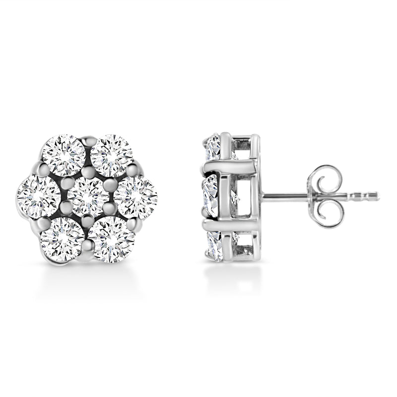 Bids.com 14K White Gold 1/2 Cttw Prong Set Round-Cut Diamond Flower Stud Earring (H-I Color, I1-I2 Clarity) Earrings