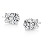 Bids.com 14K White Gold 1/2 Cttw Prong Set Round-Cut Diamond Flower Stud Earring (H-I Color, I1-I2 Clarity) Earrings
