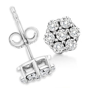 Bids.com 14K White Gold 1/2 Cttw Prong Set Round-Cut Diamond Flower Stud Earring (H-I Color, I1-I2 Clarity) Earrings