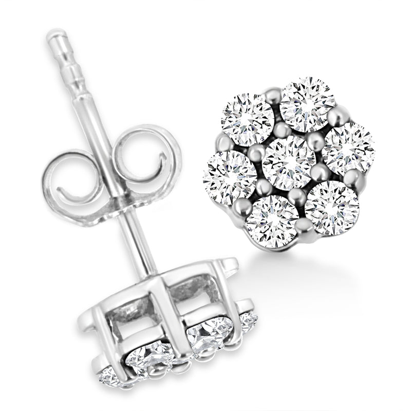Bids.com 14K White Gold 1/2 Cttw Prong Set Round-Cut Diamond Flower Stud Earring (H-I Color, I1-I2 Clarity) Earrings
