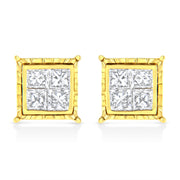 Bids.com 14K Yellow Gold 1 Cttw Princess Cut Diamond Square Stud Earrings Earrings