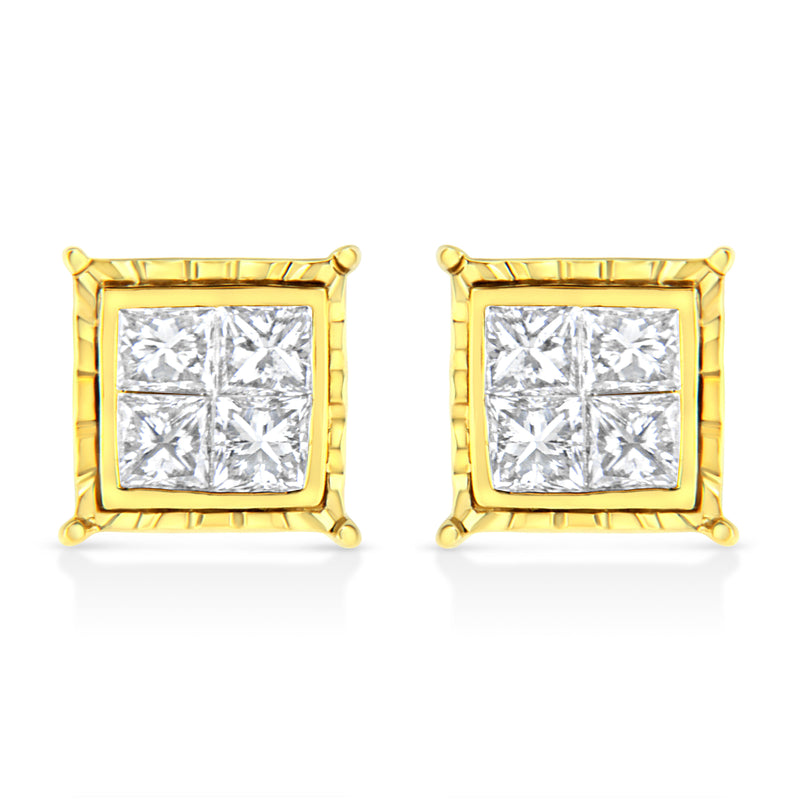 Bids.com 14K Yellow Gold 1 Cttw Princess Cut Diamond Square Stud Earrings Earrings
