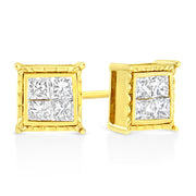 Bids.com 14K Yellow Gold 1 Cttw Princess Cut Diamond Square Stud Earrings Earrings