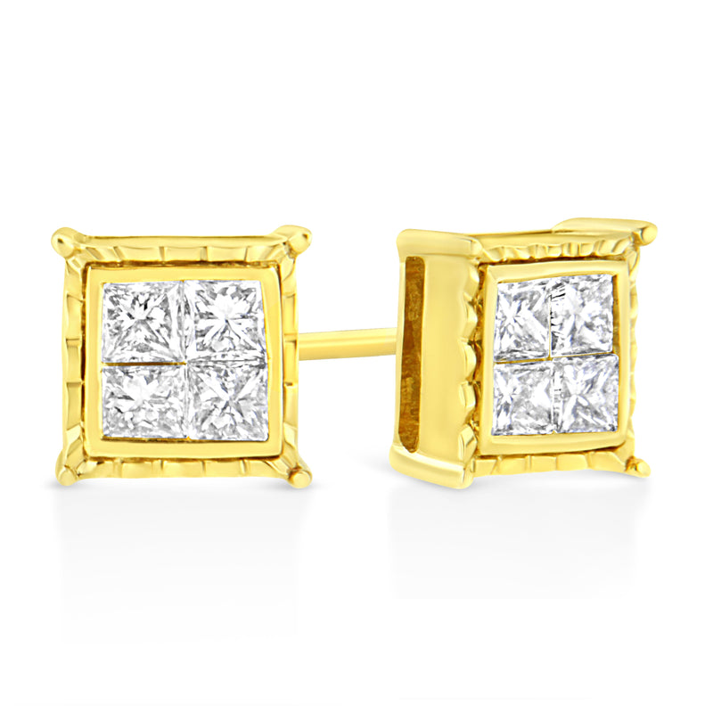 Bids.com 14K Yellow Gold 1 Cttw Princess Cut Diamond Square Stud Earrings Earrings