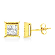 Bids.com 14K Yellow Gold 1 Cttw Princess Cut Diamond Square Stud Earrings Earrings