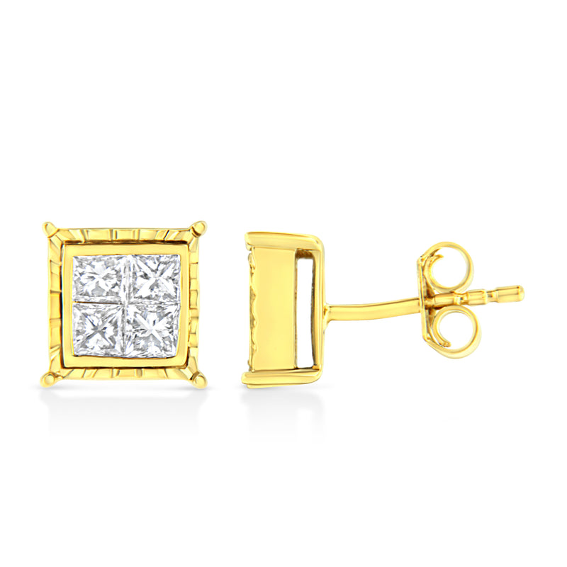 Bids.com 14K Yellow Gold 1 Cttw Princess Cut Diamond Square Stud Earrings Earrings