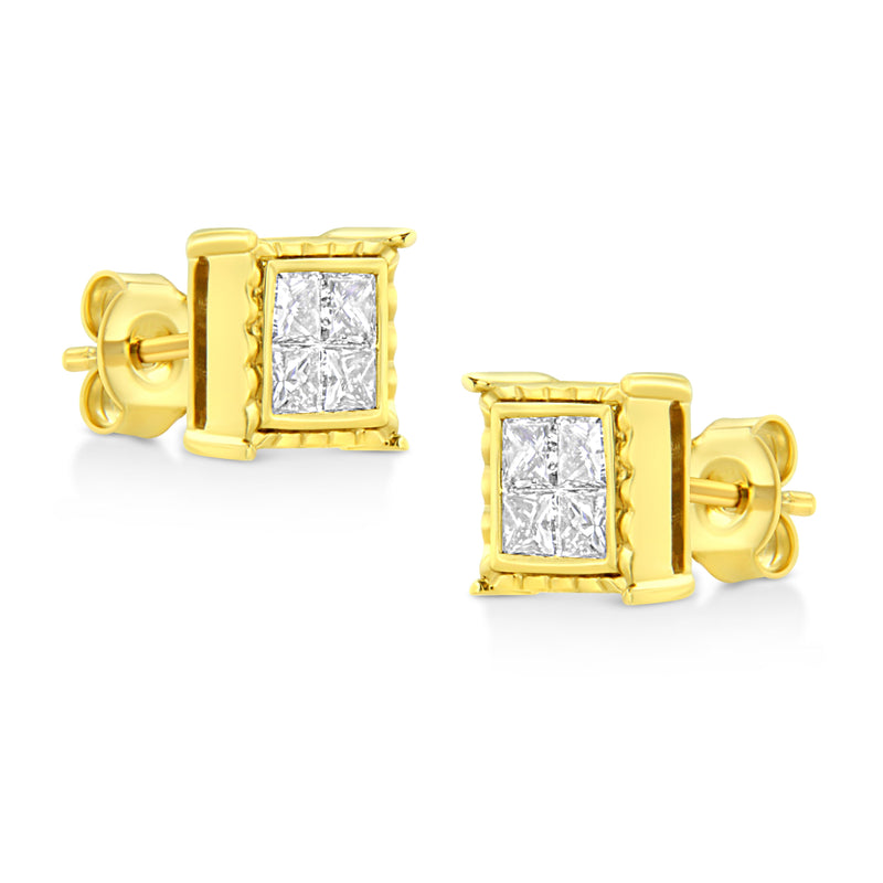 Bids.com 14K Yellow Gold 1 Cttw Princess Cut Diamond Square Stud Earrings Earrings