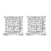 Bids.com 14K White Gold 2.00 Cttw Invisible Set Princess-Cut Lab Grown Diamond Wavy Quad Stud Earrings Earrings