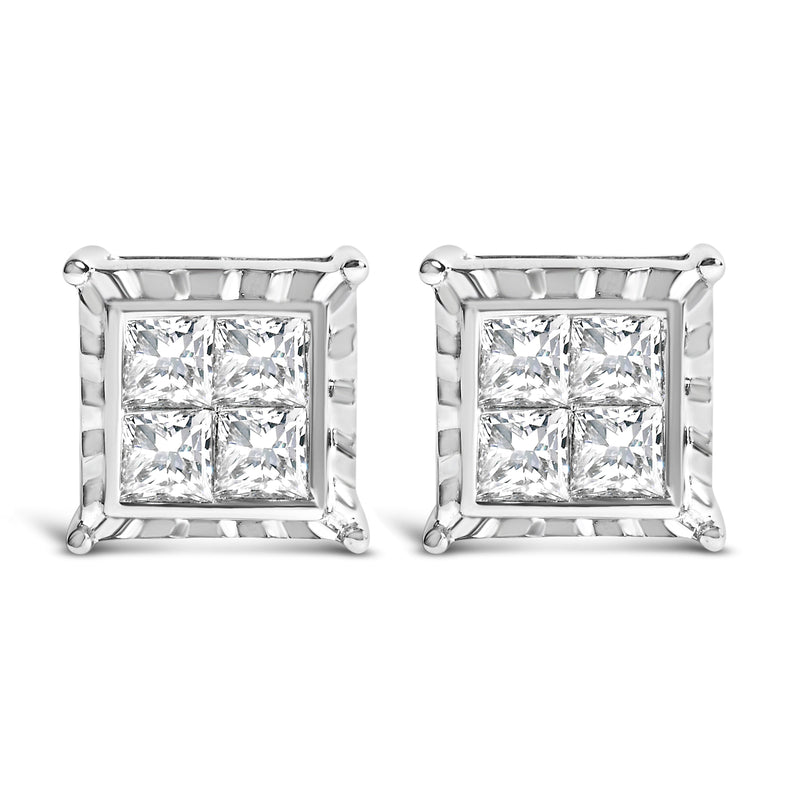 Bids.com 14K White Gold 2.00 Cttw Invisible Set Princess-Cut Lab Grown Diamond Wavy Quad Stud Earrings Earrings
