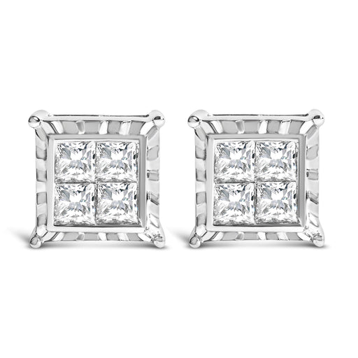 Bids.com 14K White Gold 2.00 Cttw Invisible Set Princess-Cut Lab Grown Diamond Wavy Quad Stud Earrings Earrings