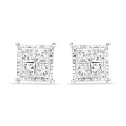 Bids.com 14K White Gold 1 1/2 Cttw Invisible Set Princess-Cut Diamond Contemporary Wavy Quad Stud Earrings (I-J Color, I1-I2 Clarity) Earrings