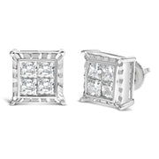Bids.com 14K White Gold 2.00 Cttw Invisible Set Princess-Cut Lab Grown Diamond Wavy Quad Stud Earrings Earrings