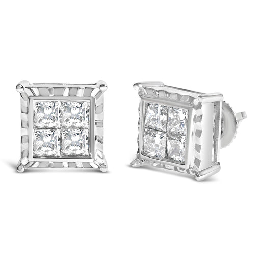 Bids.com 14K White Gold 2.00 Cttw Invisible Set Princess-Cut Lab Grown Diamond Wavy Quad Stud Earrings Earrings