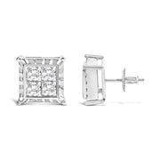 Bids.com 14K White Gold 2.00 Cttw Invisible Set Princess-Cut Lab Grown Diamond Wavy Quad Stud Earrings Earrings