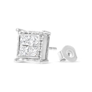 Bids.com 14K White Gold 2.00 Cttw Invisible Set Princess-Cut Lab Grown Diamond Wavy Quad Stud Earrings Earrings