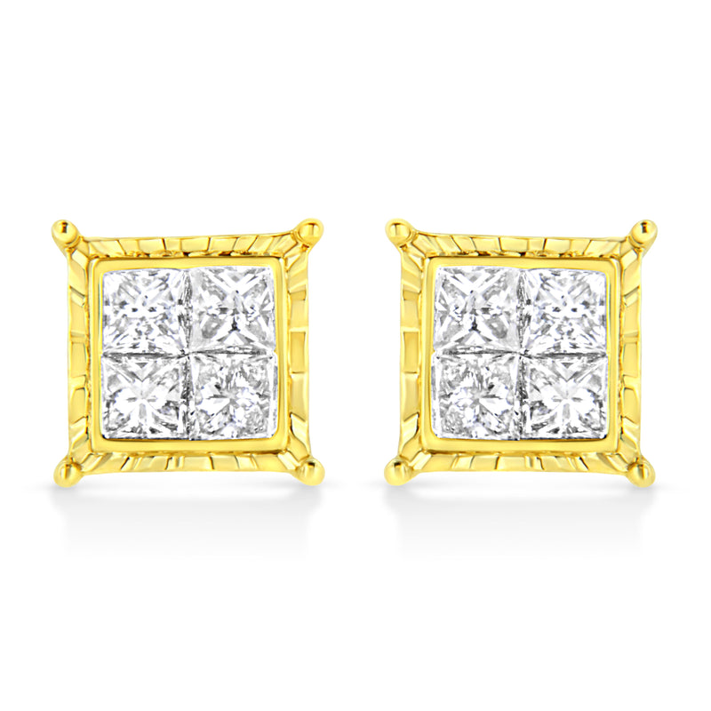Bids.com 14K Yellow Gold 1 Cttw Princess Cut Diamond Square Stud Earrings Earrings