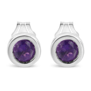 Bids.com .925 Sterling Silver Bezel Set 3.5mm Created Red Ruby Gemstone Solitaire Stud Earrings Earrings
