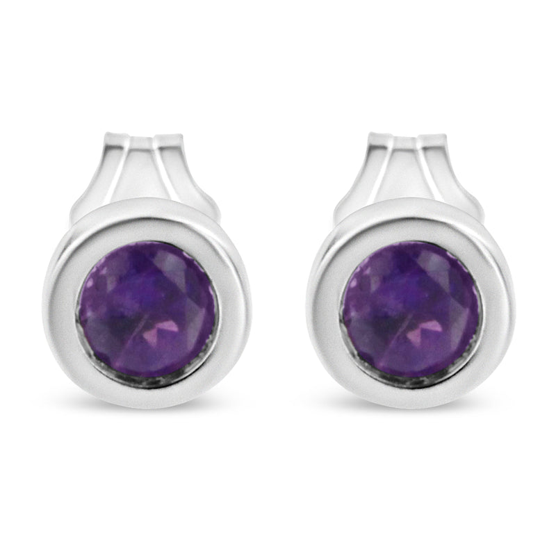 Bids.com .925 Sterling Silver Bezel Set 3.5mm Created Red Ruby Gemstone Solitaire Stud Earrings Earrings