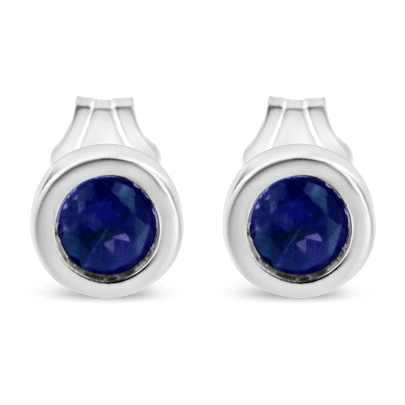 Bids.com .925 Sterling Silver Bezel Set 3.5mm Created Red Ruby Gemstone Solitaire Stud Earrings Earrings