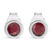Bids.com .925 Sterling Silver Bezel Set 3.5mm Created Red Ruby Gemstone Solitaire Stud Earrings Earrings
