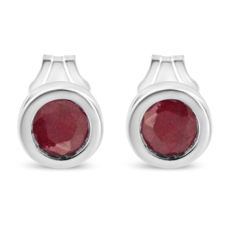 Bids.com .925 Sterling Silver Bezel Set 3.5mm Created Red Ruby Gemstone Solitaire Stud Earrings Earrings